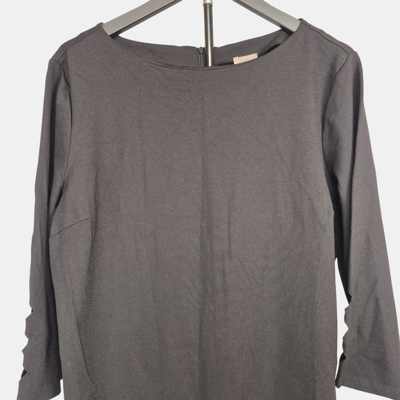 Chicos Womens Sz 2 (L/12) Black Bridget Diamond Dress Midi Diamond Cut Sleeves - Picture 2 of 13